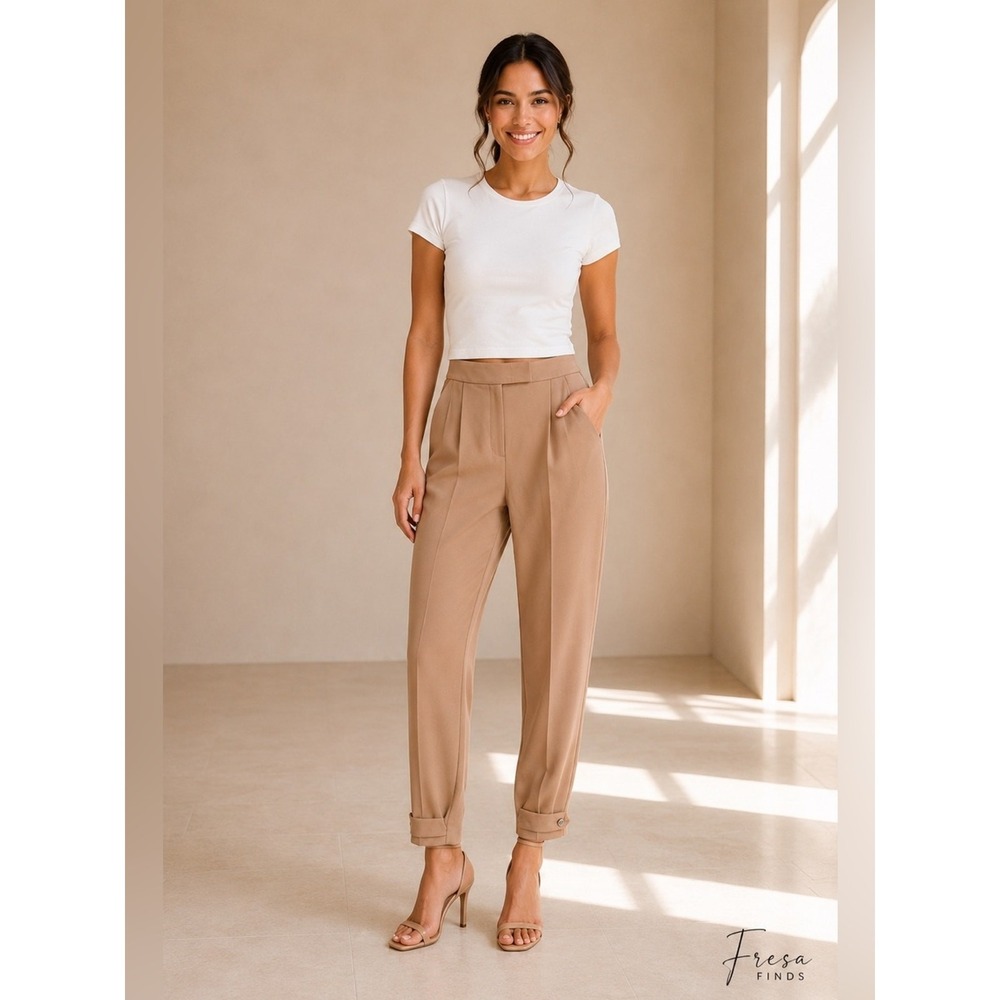 NWT Express XXS Petite High Rise Ankle Pants Beige Taupe Pleated Tapered Career